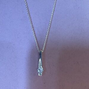 Mi Amore Silver Tone Pillar Pendant with Clear Stone Necklace 9 1/2” long